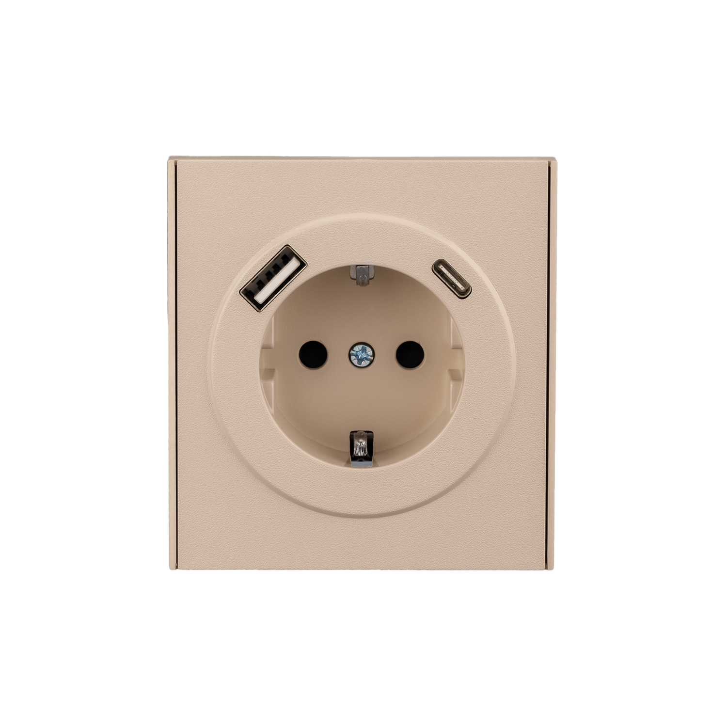 Розетка 1-ая с заземлением, шторками 16А и USB A+C быстрой зарядкой 5В/3А, шелк